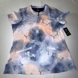 New Healing Hands Whimsical Sky Limited Edition Zip Front Scrub Top HH900 WSKY L